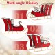 Christmas metal sleigh decoration in vibrant red with black and gold scrollwork, featuring a 2-tier storage shelf.