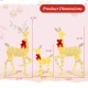 Dimensions of the lighted family deer set, showcasing three sizes ranging from 1.5 to 4.3 feet for versatile holiday.