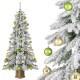 6 feet artificial Xmas tree with snowy flocking, 589 branch tips, and 48 colorful balls for festive holiday decor.