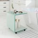 C-shaped end table in tempered glass with a 2-tier shelf, ideal for bathroom storage and easy mobility with lockable.