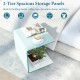 C-shaped end table with white tempered glass, featuring a 2-tier shelf for versatile storage and easy mobility.