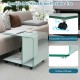 C-shaped end table with tempered glass, featuring a 2-tier shelf and removable lockable wheels for versatile use.
