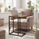 C-shaped end table with a sturdy metal frame and natural wood top, perfect for home office or living room use.