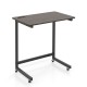 C-shaped end table in rustic brown with wheels, built-in phone slot, perfect for bedside or couch use.