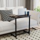 C-shaped end table with wheels in rustic brown, featuring a spacious tabletop and built-in phone slot for convenient.