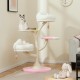 Multi-layer cat tree in pink with two perches, featuring soft fabric, sisal scratching post, and interactive dangling.