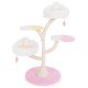 Multi-layer cat tree in pink with two perches and platforms, featuring removable covers and sisal scratching post.