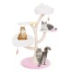 Multi-layer cat tree in pink with two perches, featuring removable covers and sisal scratching post for multiple cats.