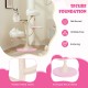 Multi-layer cat tree in pink with two perches and platforms, featuring a secure foundation and sisal scratching post.