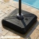 Cantilever offset umbrella base with wheels, featuring a drain spout for easy cleaning, perfect for patios and poolside.