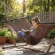 Caribbean hammock with spreader bar in brown, comfortably fits 2 people, perfect for patio or poolside relaxation.