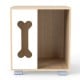 Wooden cat bed side table with a bone-shaped window, natural finish, and sturdy metal legs for stability and style.