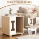 Wooden cat bed side table with bone-shaped window, natural finish, and sturdy metal legs for stability and style.