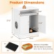 Wooden cat litter box enclosure in white, featuring dual doors and open compartment for organized pet supplies.