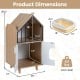 Modern cat litter box enclosure with a house-shaped design, featuring a hidden cabinet and upper shelf for storage.