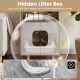 Modern cat litter box enclosure with double doors and decorative metal fence, perfect for indoor kittens and home decor.