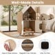 Modern cat litter box enclosure with a house shape, featuring a hidden cabinet, shelf, and magnetic door catches for easy access.