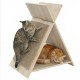 X-shaped cat scratcher with natural wood-like texture, featuring a lounge bed and scratching surface for feline play.