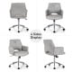 Adjustable gray office chair with armrest, 360° swivel, and reinforced base, showcasing four sides for versatile use.