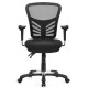 Ergonomic black mesh office chair with adjustable back height and armrests for customizable comfort and support.