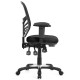Ergonomic black mesh office chair with adjustable back height and armrests, designed for comfort and flexibility.
