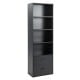 Tall black freestanding bookshelf with 4 open shelves and 2 drawers, perfect for home or office storage.