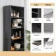 6-tier tall freestanding bookshelf in black with 4 open shelves and 2 drawers, featuring a wear-resistant surface for.