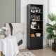 Tall black freestanding bookshelf with 4 open shelves and 2 drawers, ideal for home or office storage solutions.