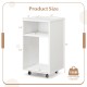Mobile file cabinet in white with 2 open shelves, rolling casters, and a spacious top for printer storage, ideal for.