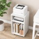 Mobile file cabinet in white with printer stand, featuring two open shelves and rolling casters for easy movement.