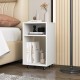 Mobile file cabinet in white with open shelves, rolling casters, and spacious top for printer, ideal for home or office.