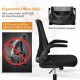 Ergonomic black swivel mesh office chair with foldable backrest, built-in lumbar support, and flip-up arms for.