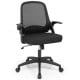 Adjustable black mesh office chair with flip-up armrests, ergonomic backrest, and 360° swivel for comfortable desk use.