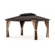 12' x 16' double-roof hardtop gazebo with galvanized steel roof and detachable curtains for outdoor relaxation.