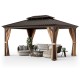 12' x 16' double-roof hardtop gazebo with galvanized steel roof, featuring detachable curtains and a spacious seating.