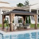 12' x 16' double-roof hardtop gazebo with galvanized steel roof, featuring curtains and a stable aluminum structure for.