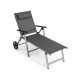 Adjustable patio folding chaise lounge chair with wheels in gray, featuring a 7-level backrest for ultimate relaxation.