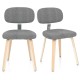 Set of 2 gray chenille fabric upholstered kitchen chairs with ergonomic backrest and wooden legs for dining or study.