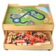 Kids wooden train set table with a vibrant play surface and a storage drawer, perfect for imaginative play and.