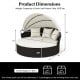 Clamshell patio round daybed with retractable canopy, off-white cushions, and durable PE rattan for outdoor relaxation.