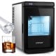 Countertop clear ice cube maker producing 1.6-inch cubes, silver finish, ideal for premium drinks and fast chilling.