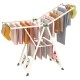 Clothes drying rack in beige displaying the foldable design and shoe holders, perfect for efficient laundry drying.