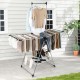 Clothes drying rack with adjustable height, featuring a stable structure and ample capacity for various items outdoors.