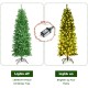 6-foot pre-lit artificial fir pencil Christmas tree with 150 LED lights, showcasing a slim design for space-saving.