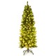 6-foot pre-lit artificial fir pencil Christmas tree with 150 LED lights, perfect for space-saving holiday decoration.