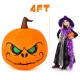4-foot Halloween inflatable pumpkin with LED light, featuring a scary face, perfect for indoor and outdoor decoration.