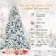 7.5 feet snow-flocked artificial Christmas tree with 1010 branch tips, easy assembly, and eco-friendly PVC material.