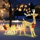 Lighted golden Christmas reindeer and sleigh decoration with 100 warm lights, perfect for outdoor holiday displays.