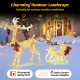 Lighted golden reindeer and sleigh decoration with 100 warm lights, waterproof for outdoor use, perfect for festive.