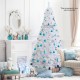 7 ft white Christmas tree with durable metal stand, ideal for indoor and outdoor decoration, shown in a cozy living.